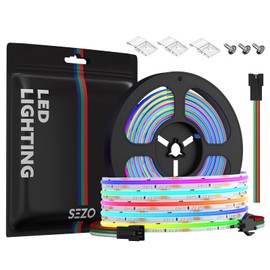 SEZO RGB Smart IC COB LED Strip Lights Addressable WS2811 IC 24V 24ft 720LEDs/m 20IC/m 12mm Width IP30 Color Chasing High Density Uniform FCOB RGB Tape for Home Decor DIY(No Adapter & Controller)