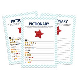 Inkdotpot Pack of 50, Boy Baby Shower Party Collection, Pictionary Baby Shower Party Games, Activities, Decorations, Pirates Theme Party Supplies