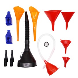 OXCANO 10 Pcs Automotive Funnels Set for Filling Coolant/Gasoline/Water/Engine Oil,Snap Funnel,Flexible Right Angle Funnels,Wide Mouth Fuel Funnels,Plastic Funnel