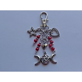 Handmade WICCAN TRIPLE MOON PAGAN WITCH CRAFT KEY CHAIN CLIP FOR PURSE BACKPACK FOB