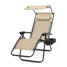 CAAP DRIVEN Zero Gravity Chair with Sunshade Canopy - Foldable Beach Chair, Ergonomic Headrest & Cup Holder Tray, CAAP-BCC-B1P-CR