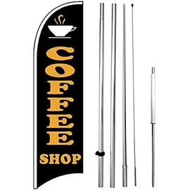 4 Less Co COFFEE SHOP Windless Feather Swooper Flag Banner Sign 15 Feet Tall Large Kit kb-h