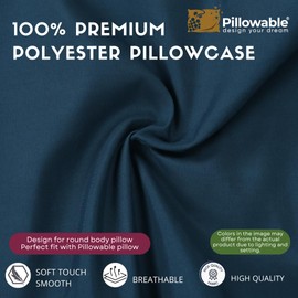 Pillowable - 100% Brushed Microfiber 48”x8” Round Pillowcase - Round Bolster Roll Body Pillow Cover - Cooling Pillowcase Breathable Pillow Cover - Full Zipper Closure (Pillowcase only – Blue)