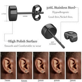 PATISORNA 10 Pairs Men Earrings Silver Black Studs for Men Women Stainless Steel Ear Studs Dot Hypoallergenic Cartilage Hoop Earring Set