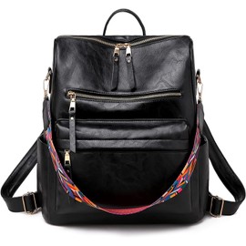 UBAYMAX Womens Black Leather Backpack, Ladies Small Leather Backpack Rucksack, Fashion Girls Waterproof Convertible Backpack Bag for Women Daypack Travel Back Pack Purse with Water Bottle Holder