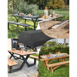 Alyclip Picnic Table Cover with Bench Covers , Outdoor Outdoor Patio Chair Covers Waterproof - 210D Tough Canvas Dust Wind Proof Anti-UV Outdoor Patio Table Bench Cover - PU Coating (Black )
