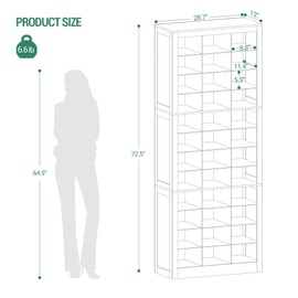 Hzuaneri Shoe Storage Cabinet, 36 Pairs Free Standing Closet Organizer, 8.8 inch Widened Cell Wood Shoe Organizer, 12 Tiers Vertical Space Saving Shoe Rack for Entryway, Bedroom, White SR20703X