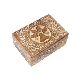 SWACRAFT Wooden Whitewash Pet Memorial Urn for Dogs and Cats, Mango Wood Decorative Funeral Cremation Urns with Paws Design Wooden Urn Cremation Box 7 X 5 X 3 Inches
