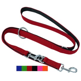 DEY - Premium Air Mesh Dog Lead 2 m | 3-Way Adjustable | for Small, Medium and Large Dogs | Many Colours | Double Lead for Dog/Cat | Recall Lead | Lead Lead | Puppy Lead | Red, M
