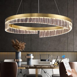 Sparklelf Gold Chandelier 24‘’Modern LED Chandeliers Dimmable 1 Ring Flush Mount Chandelier LED Pendant Light with Remote Control for Living Room Bedroom Dining Room