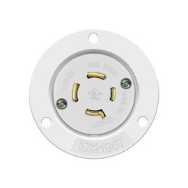 ENERLITES NEMA L15-20 Flanged Inlet Generator Plug, Locking Receptacle Socket, 20 Amp, 250 Volt, 3 Pole, 4 Wire Grounding, Industrial Grade, 66903-W, White