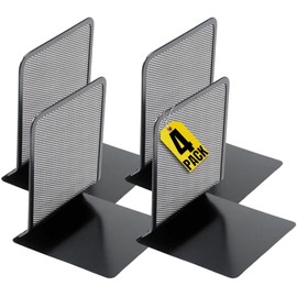 1InTheOffice Sujetalibros para estantes, sujetalibros de malla metálica resistente, extremos de libro de malla de alambre de 5.7 pulgadas, negro mate, cada uno, 2 pares