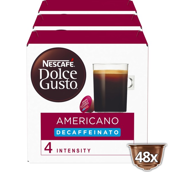 NESCAFE Dolce Gusto Americano Decaf Coffee Pods - total of 48 Coffee Capsules - Decaffeinated Coffee (3 Packs)