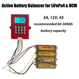 5A LiFePo4 Active Battery Balancer, 12V 4s Capacitor Based Battery Equalizer, 0-5.5A Adaptive Battery Active Balancer for LFP & NCM, Digital Voltage Display (DS0855)