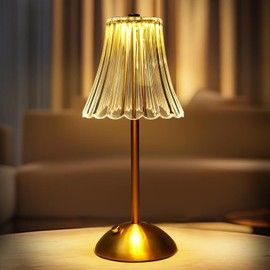 Ailistore Rechargeable Table Lamp - Cordless Lamp, 3 Color Modes & Dimmable LED Touch 12'' Tall Portable Crystal Gold Metal Battery Operated for Bedroom/Living Room/Restaurant/Outdoor