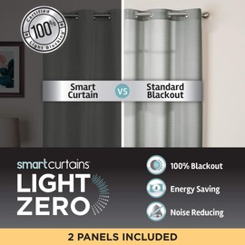 Zenna Home Smart Curtains Kelsey Light Zero 100% Blackout Window Panels, 40 x 84 Inches, Package of 2 Panels, Silver