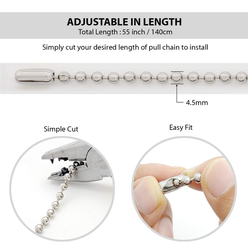 Stainless Steel Shower Curtain Hooks, 55 Inch Ball Chain Design,