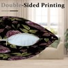 Black Gothic Floral Throw Pillow Covers, Purples Flower Dark Decorative