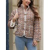 Muchpow Quilted Puffer Jacket for women Floral Printed Lightweight Cropped