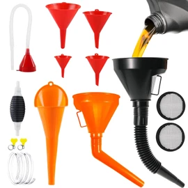 Pack of 10 Funnel Set, Flexible Plastic Filling Funnel Set Funnel with Hose, Oil Funnel with Removable Spout and Long Oil Filling Funnel for Car, Motorcycle