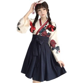 Lady Lazy Taisho Roman, Hakama, Kimono, Kimono, Dress, Long, Floral Lolita, Lolita Clothing, Large Size, Loose, Cute, Black, Red, Floral, Solid, Gothic Lollia, Cosplay, Adult Costume, Yukata, Miko,