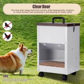 ZHEQOGZH Outdoor Automatic Dog Feeder Large Breed 28 Lbs Capacity, Galvanized Metal Self Feeding Dog Food Dispenser with Clear Door, Gravity Pet Feeder Wall Mountable, Easy to Move with Wheels