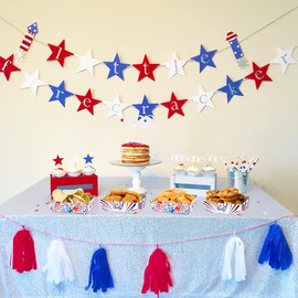 Yoqipati 4th of July Paper Food Trays 24pcs Patriotic Red White Blue Disposable Snack Candy Holder Trays For Independence Day Theme Party Decorations