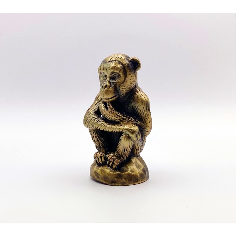 Lamp Finial-Thinking Monkey-Antique Brass Finish, Highly Detailed Metal Casting