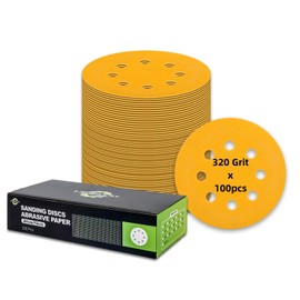 100 pcs Sanding Discs - 5 inch/125 mm, 8 Holes, Hook and Loop Sanding Pads for Random Orbital Sanders,Yellow-320 Grit