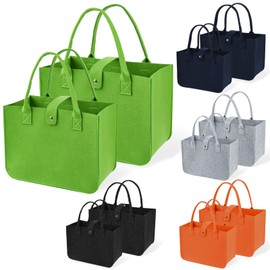 YueNepenth Foldable Storage Bags, Reusable Felt Shopping Totes, Two Multifunctional Grocery Bags in Large and Small Sizes with Thickening (Black Blue)