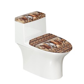 JUDENTIDOS Toilet Lid Cover and Toilet Lid Tank Cover Southwest Native American Navajo Aztec Horse Print Stretchable Round for Bathroom Elongated Lid Cover