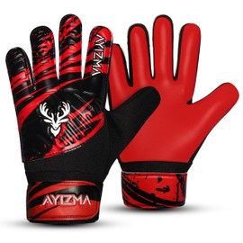 AYIZMA Football Goalkeeper Gloves for Boys – Kids Soccer Goalie Gloves with 4mm Latex Palm, Breathable Mesh, Double Wrist Protection & Customizable Fit, Super Grip for Training & Matches (Red, 2)