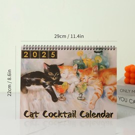 Cat & Cocktail Pattern 2025 Calendar, Funny Cat Cocktail Calendar, Creative Desktop Calendar, Gift for Someone Who Loves Cats Or Drinks