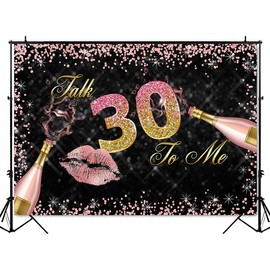 Mocsicka Talk Thirty to Me Birthday Backdrop for Her Rose Gold Happy 30th Birthday Party Decoration for Women Glitter Lips Rose Gold and Black Photography Background (7x5ft (82x60 inch))