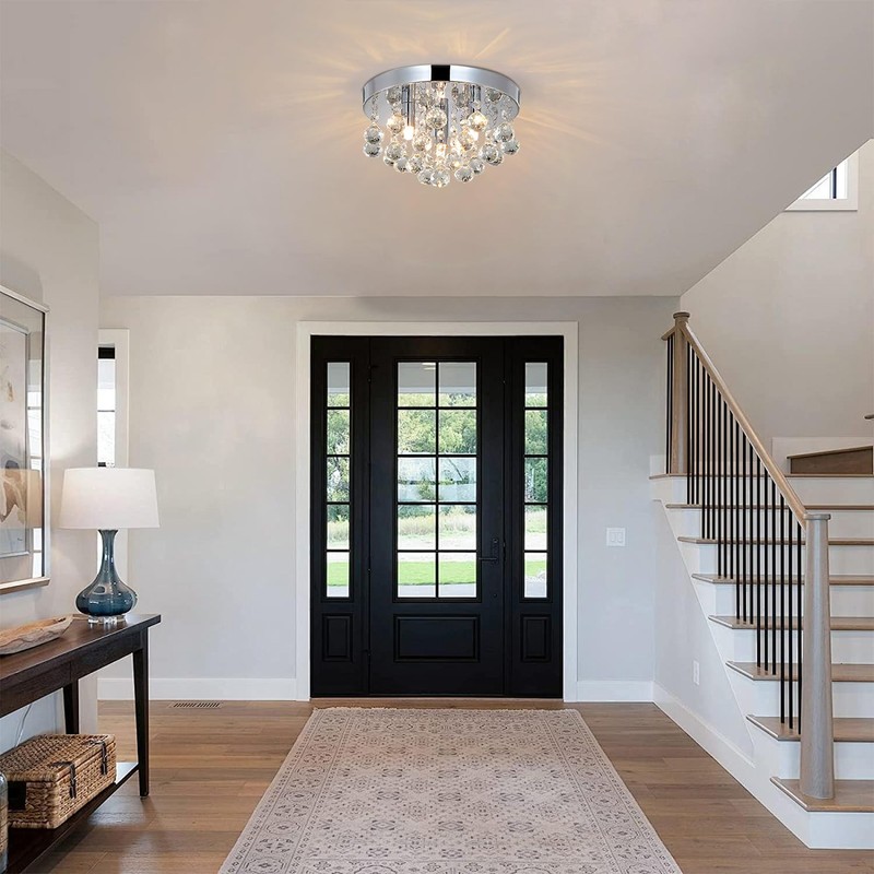 TISLYCO Modern Raindrop Crystal Chandelier, 3 Lights Flush Mount Ceiling