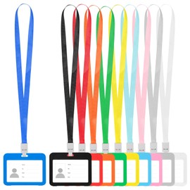 Wokape 20Pcs 10 Colors Horizontal Clear ID Badge Holder with Lanyard, Cruise Lanyard with Waterproof ID Card Holder, Colorful Durable Lanyard with Badge ID Card Holder for Carnival, Cruises, Event