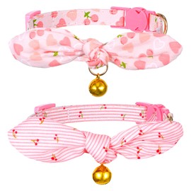 2pcs Cat Collars Breakaway with Bells, Adjustable Cats Collar with Bow, Pink Cat Bowtie Collar for Girl and Boy Cats(Pink)