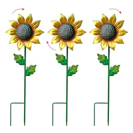 WAIU Metal Sunflower Flower Garden Stakes, Wind Catcher Spinner Garden Stakes, Garden Windmill Stakes Outdoor Wind Catchers, Yard Decor Stakes, Set of 3