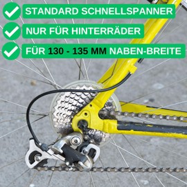 Rear Wheel Quick Release 1 Pack in Black, Size 5 x 135, for 130 - 135 mm Hub Width, Thru Axle for All Standard Bicycle Axle Couplings, Quick Release for Luggage Tags, Bicycle Trailers