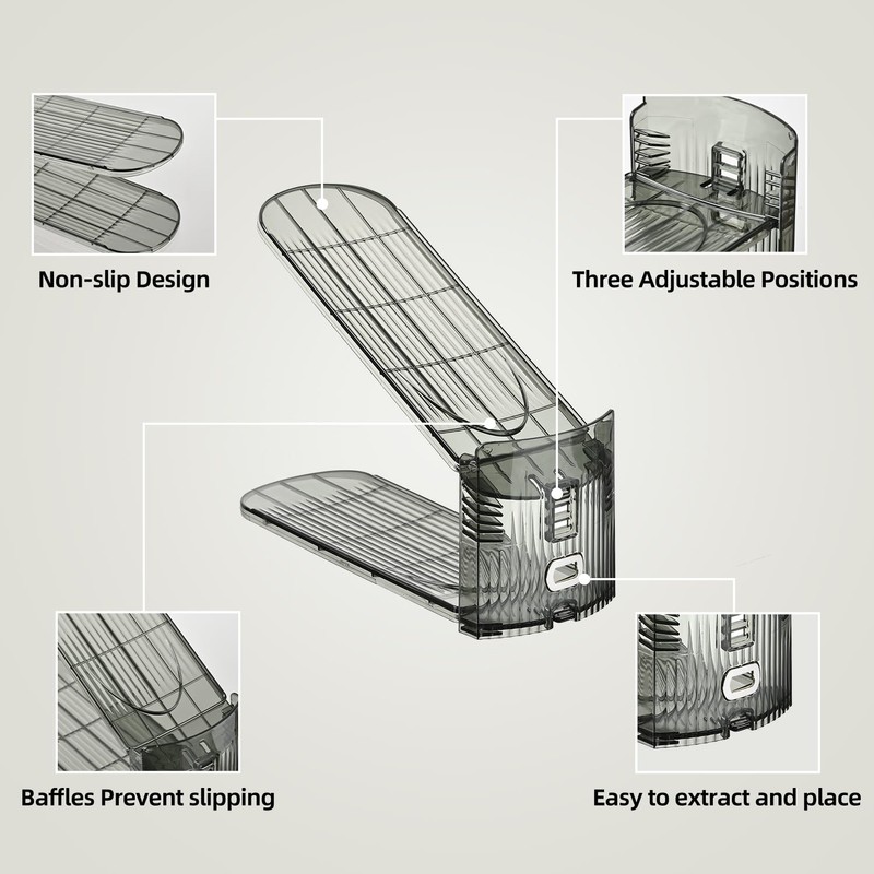 Uni HIMO Shoe Slots Organizer, Clear Shoe Stacker, Adjustable Level