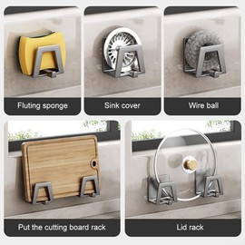 6 x Schwammhalter, Edelstahl-Schwammhalter, selbstklebend, Abfluss, Trockenschwämme für Küchenspülen (grau)