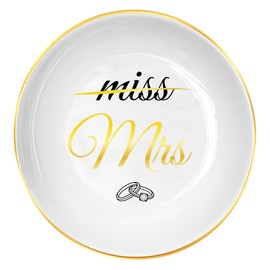 Engagement Gifts for Women, Wedding Bridal Shower Bride to Be Mrs Gifts, Round Ceramic Jewelry Ring Dish Gift Home Decorative