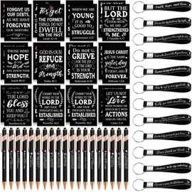 Estune 72 Pcs Christian Bible Gifts Set Bulk Religious Scripture Notebooks Scripture Quote Inspirational Ballpoint Pens Bible Verse Keychain Inspirational Bible Gifts for School Office (Classic)