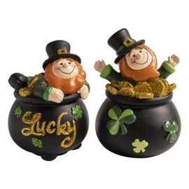 Bechivie St Patricks Day Decorations Leprechaun Figurine, Resin Saint Patrick's Pot of Gold Irish Gnome Small Statue, Indoor Table Centerpiece