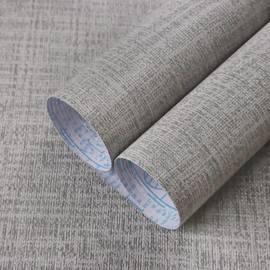 Guvana Grasscloth Peel and Stick Wallpaper Grey Textured Contact Paper Modern Removable Self Adhesive Wall Paper Thicken Fabric Faux Linen Wallpaper for Bathroom Living Room Cabinets 197inx15.7in