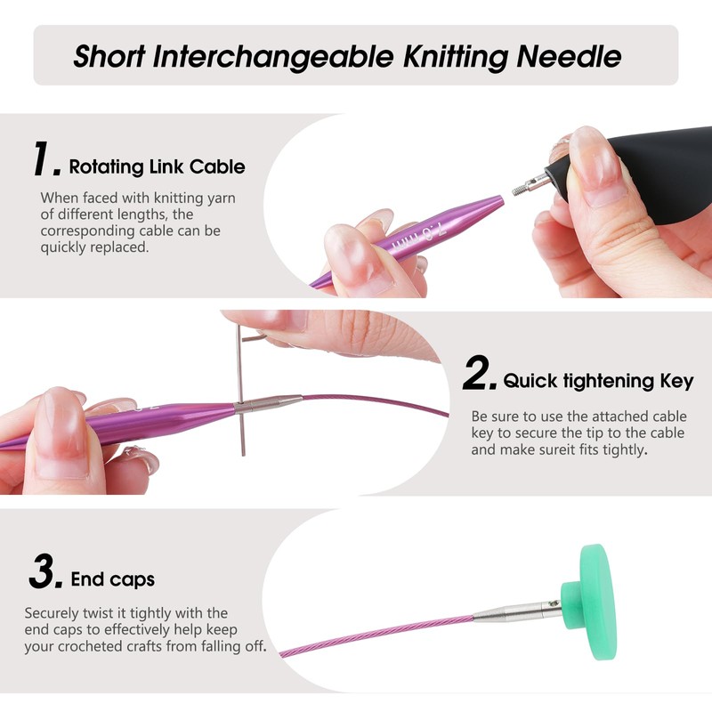 Guclud 2-Inch Short Interchangeable Circular Knitting Needles Set | US
