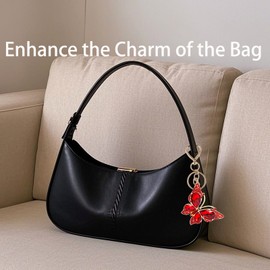 Weixiltc Charm Keychain for Women, Cute Heart Key Chain with Diamond Butterfly Pendant, Lovely Bag & Purse Keyring Accessory (Red)