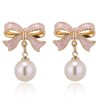 Faux Imitation Pearl Pink Bowknot Dangle Drop Earring Stud