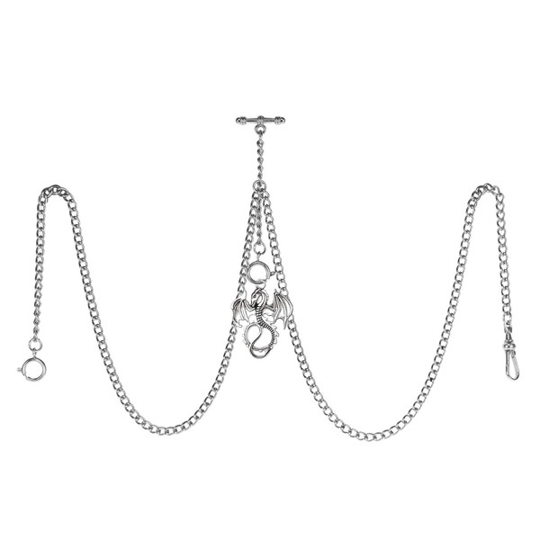 TREEWETO Men's Double Albert Chain Pocket Watch Curb Link Key