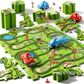 Beby Buty 48 PCS Puzzle Race Track Car Set for Toddlers Kids Boys, Toddler Toys Gifts for 3 4 5 Year Old Boys and Girls, Puzzle Tracks Car Toys for Ages 3-5 4-6